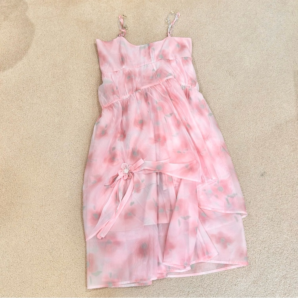 Ledin Pink Asymmetrical Midi Floral Dress